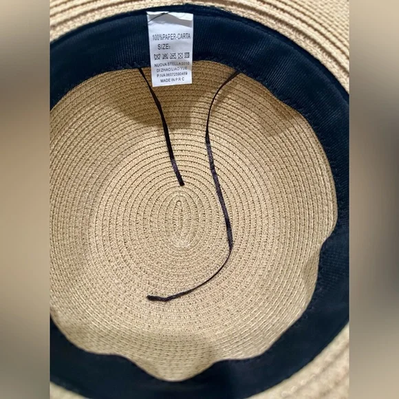 Women’s tan straw hat with brown & white polka dot band and bowknot - Picture 5 of 5